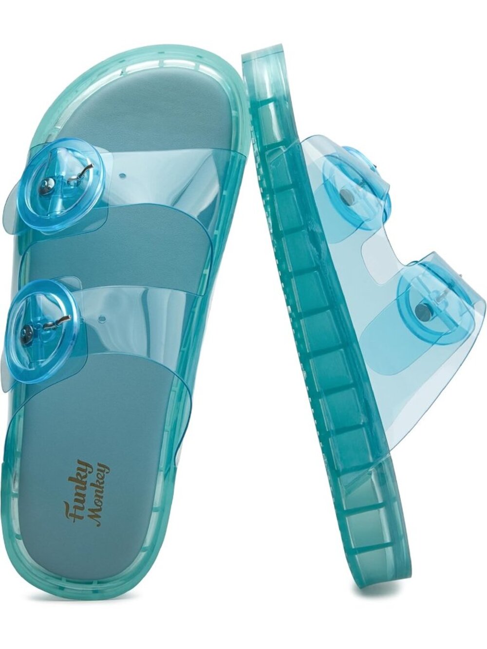 Women's Blue Chunky Slip-on Beach Slides Adjustable Buckle Casual Jelly Sandals